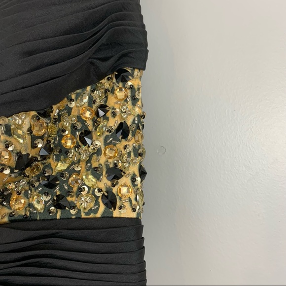 Jovani Dress Gown Prom Hi-Lo Sequin Animal Print Tiger Black Mini Train - Picture 5 of 9